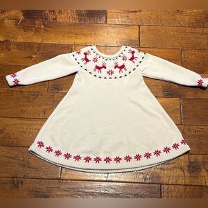 Hanna Andersson Cream Dress with Red Reindeer and Snowflakes